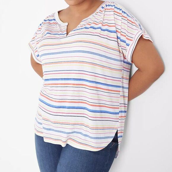 Lane Bryant Relaxed Cap Sleeve Notch Neck Textured Top 0133 - Picture 2 of 9